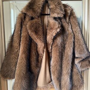 SHEIN FAUX FUR COAT in Rich Brown